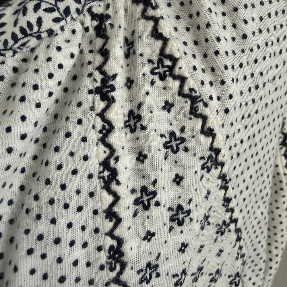 Lucky Brand Women's Medium Top Blouse Boho Embroidered Peasant Tie Front - Picture 2 of 8